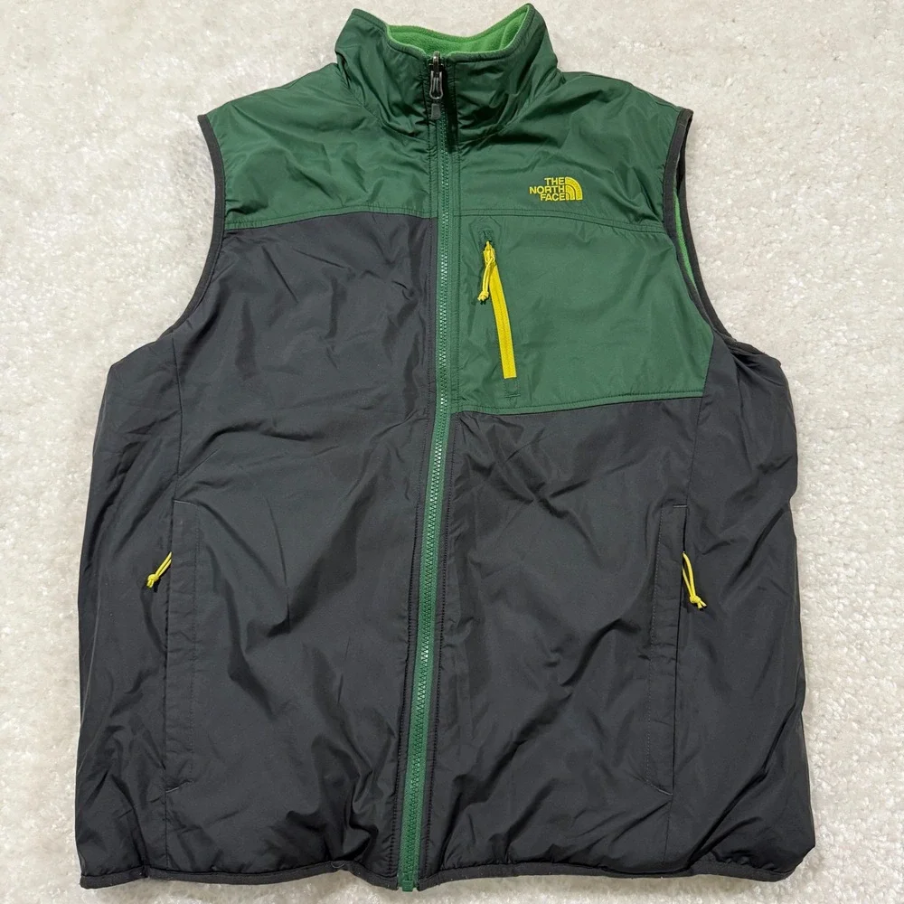 The North Face Vest Men Large Green Grey Reversible PrimaLoft Fleece Puffer